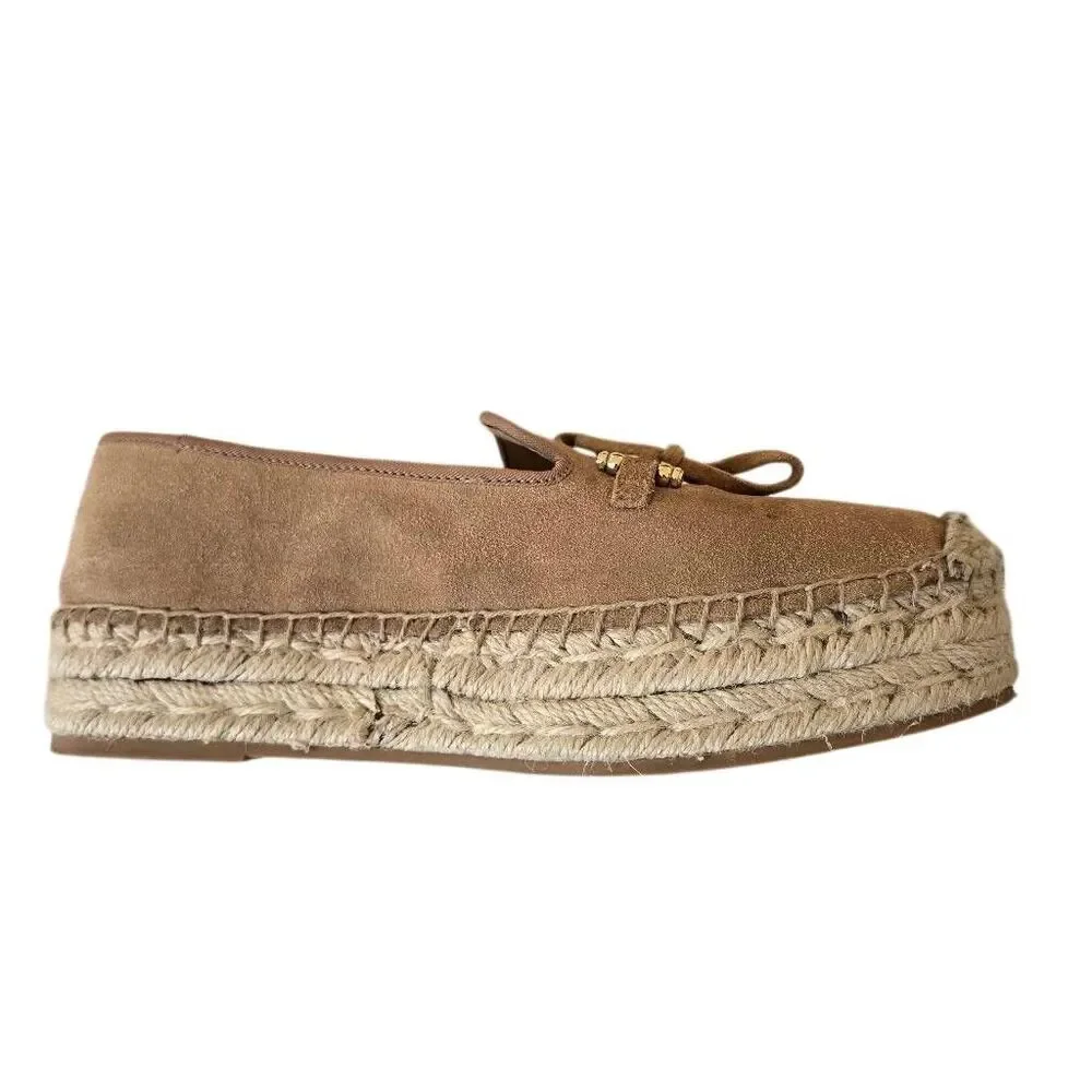 Talbots Womens Quinn Bow Tan Suede Platform Espadrille Loafer 7M